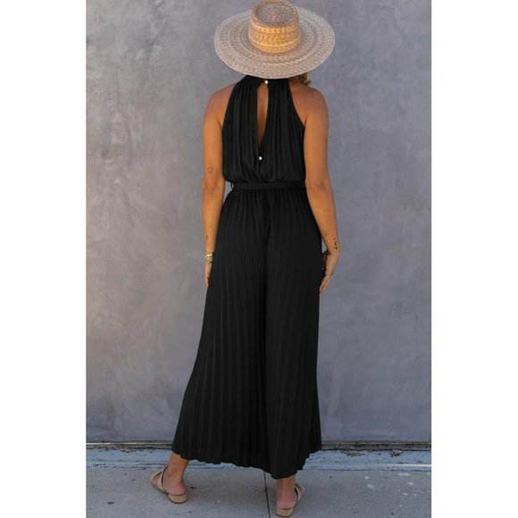 Azura Exchange Pleated Wide Leg Jumpsuit with Belt - Picture 2 of 4